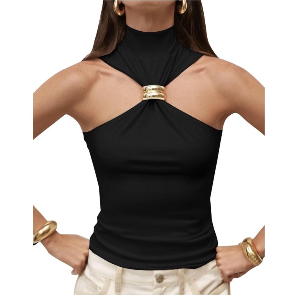🎉Sleek halter tank twist-front design for a date-night club ready silhouette
